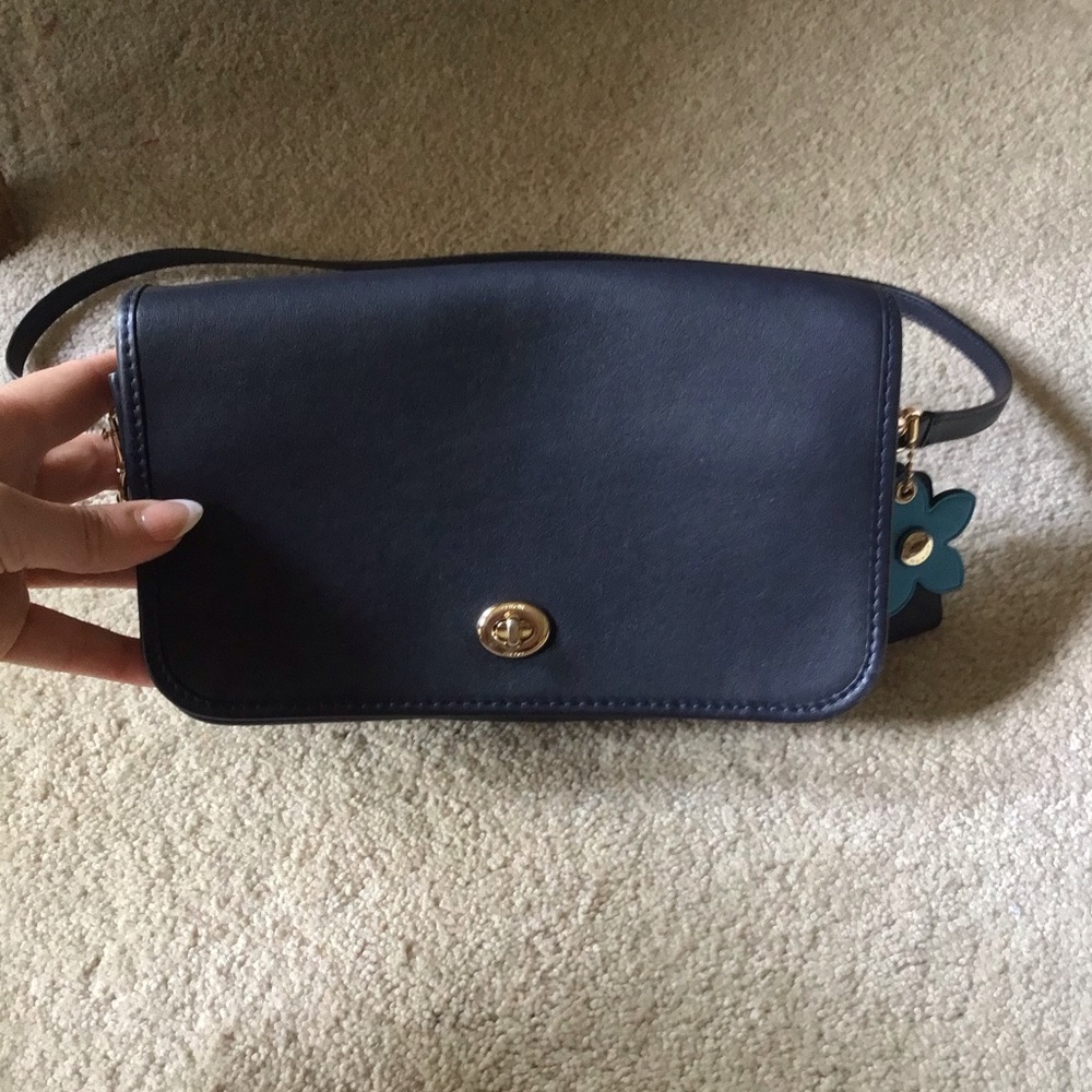 Coach Navy Blue brand new  Crossbody Bag with Blue Flower Charm - Picture 2 of 8